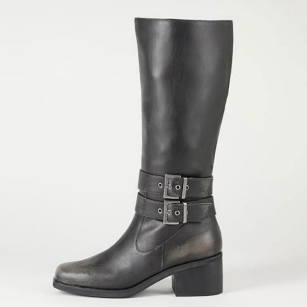 The Drop Women Tall Biker Boots With Buckles Distressed Cognac Size 8 NEW